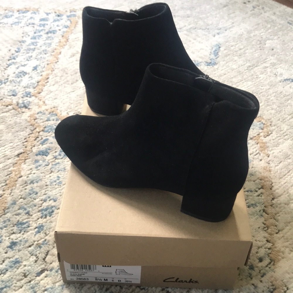 Clarks Chartli Lilac Bootie Black Suede